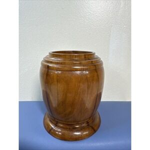 Vtg WOOD Turned VASE URN Container W Lid Office Pen Holder Makeup Art Brushes